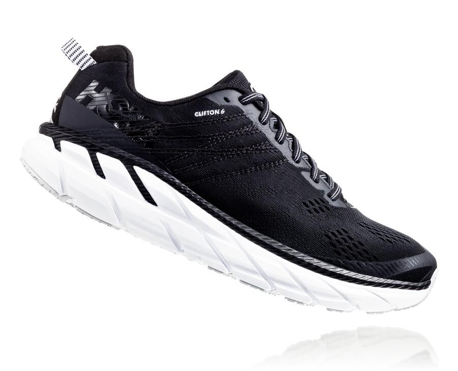 Walking Shoes Womens - Hoka One One Clifton 6 - Black/White - RCOEAUG-93